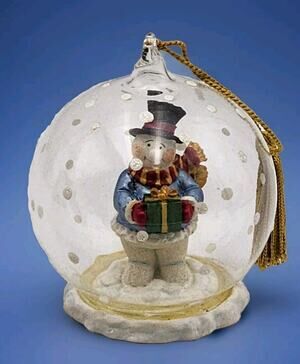 Gorham Crystal Blown Glass Winter Follies Snowman Christmas Ornament In Box